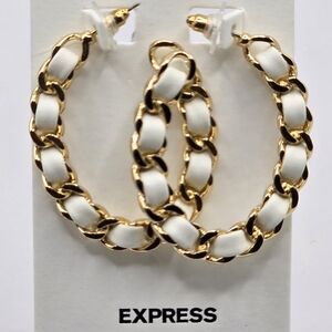 Express Gold Hoops With Leather Detail